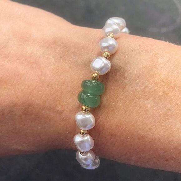 Mason & Madison Faux Pearl Adjustable Bracelet with Faux Jade Charm, Gift Ready - Picture 3 of 11